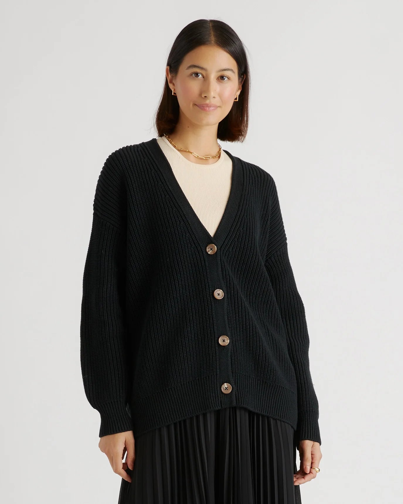 100% Organic Cotton Oversized Boyfriend Cardigan - XS / Speckled Beige