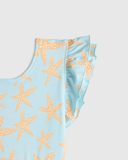 Bamboo Short Sleeve Flutter Twirl Dress - 2T / Starfish Pool