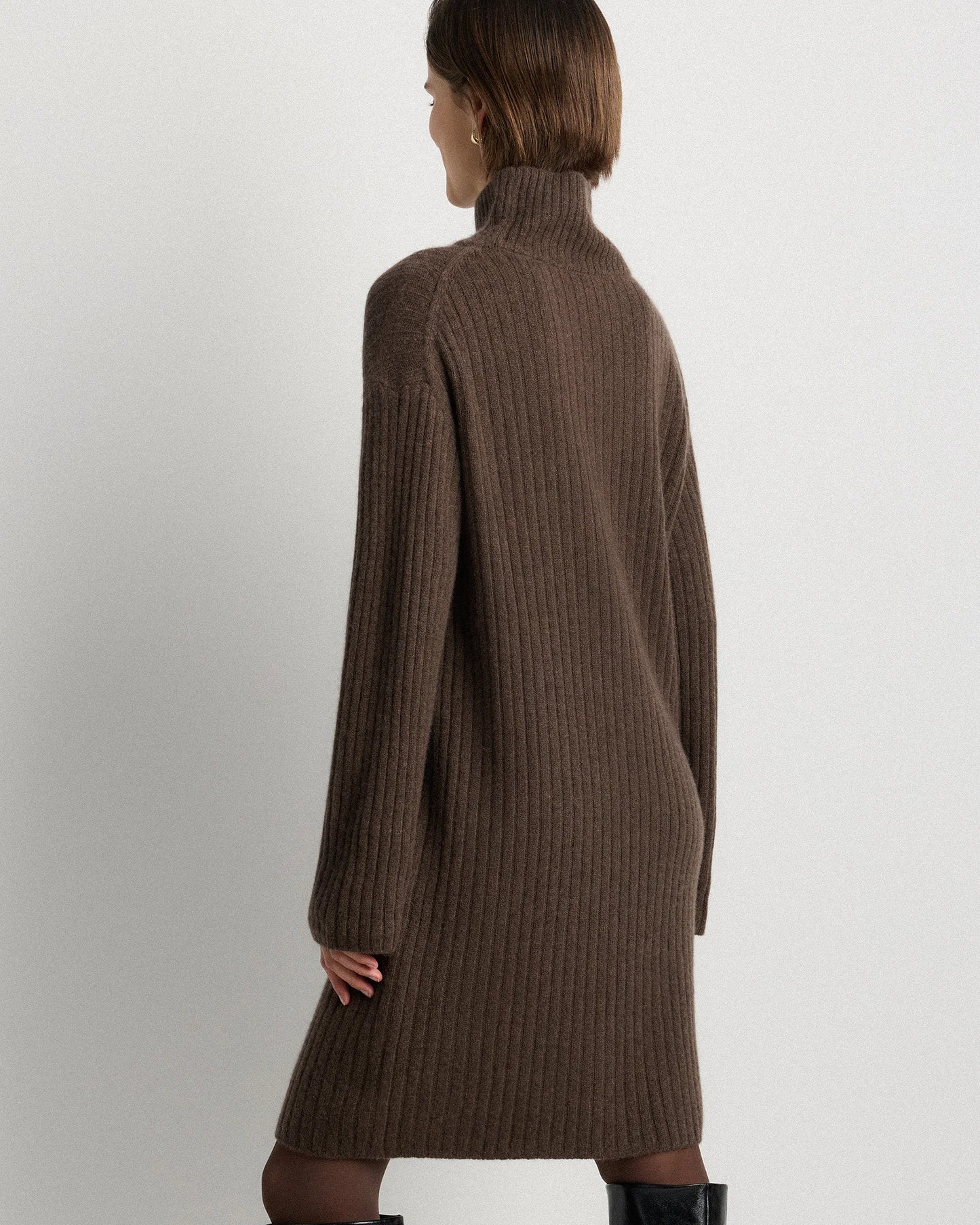 Mongolian Cashmere Ribbed Turtleneck Mini Dress - XS / Black