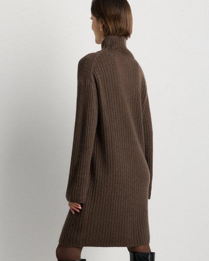 Mongolian Cashmere Ribbed Turtleneck Mini Dress - XS / Black
