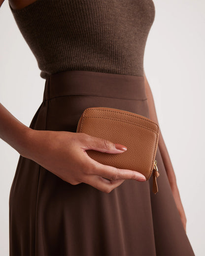 Italian Pebbled Leather Compact Wallet - One Size / Cognac