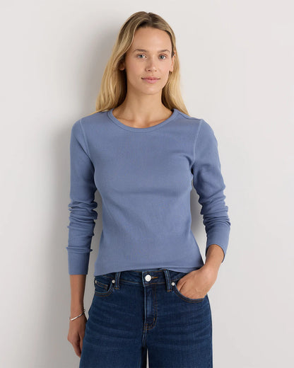Organic Cotton Micro-Rib Long Sleeve Tee - XS / Moonstone Blue