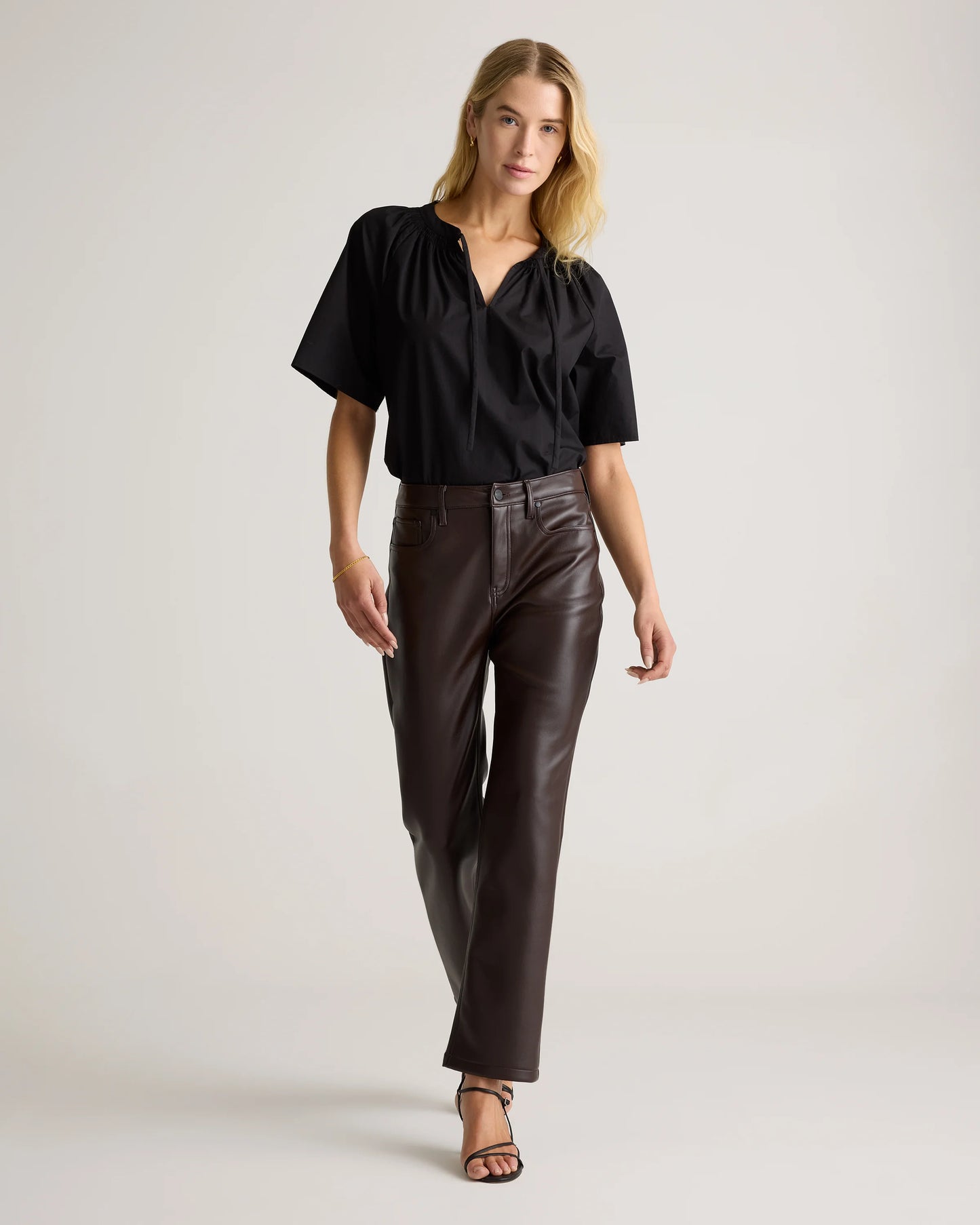 Vegan Leather Straight Leg Pants - 0 / Espresso