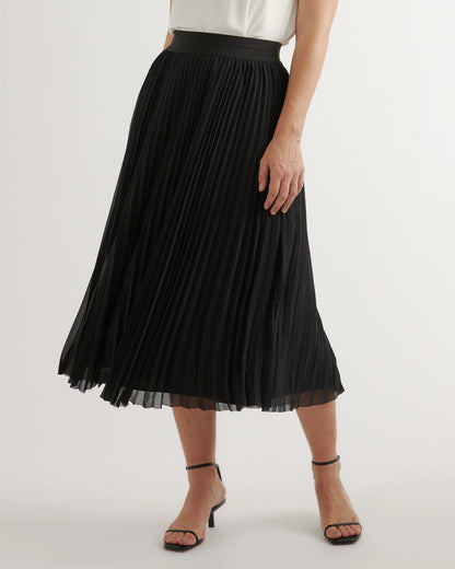 Chiffon Pleated Midi Skirt - XS / Black