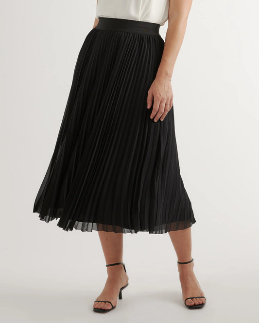 Chiffon Pleated Midi Skirt - XS / Black