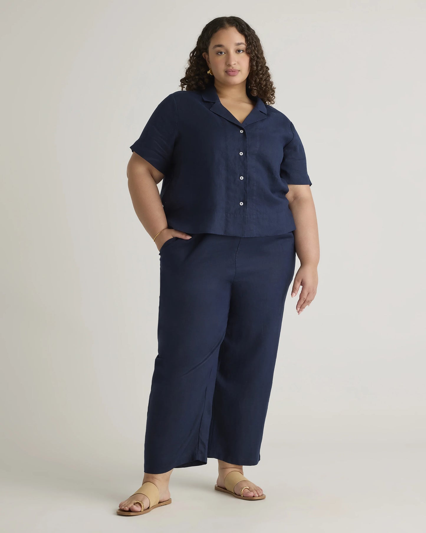 100% European Linen Short Sleeve Shirt - 1X / Flax