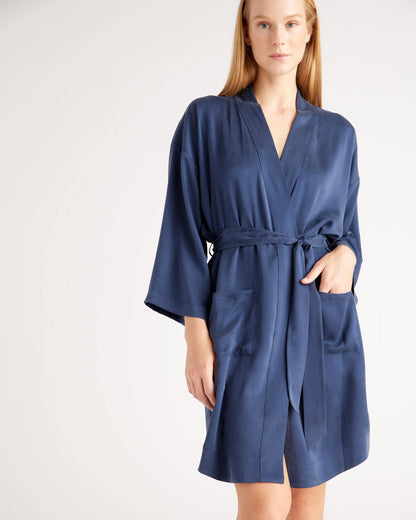 100% Washable Silk Robe - XS / Indigo