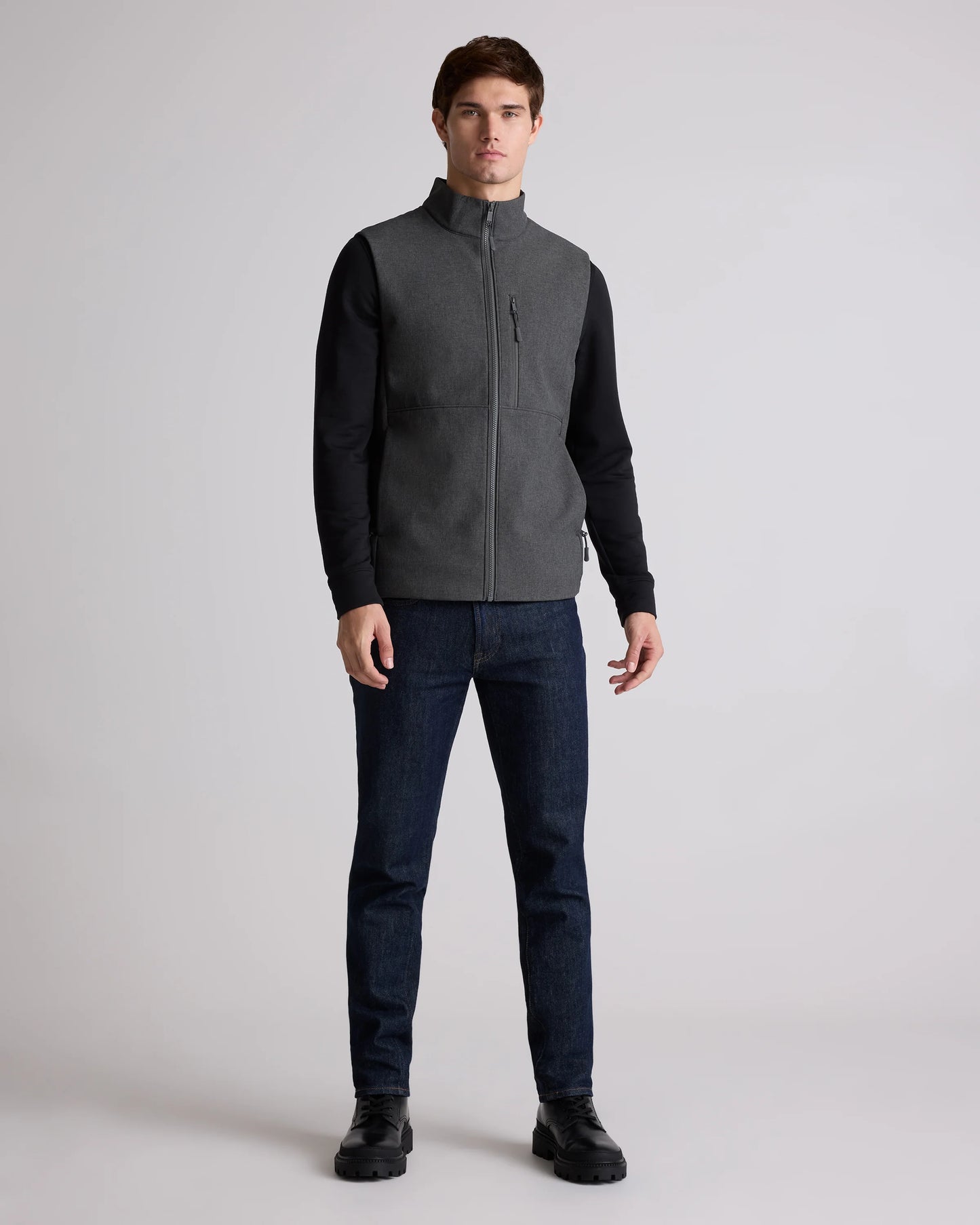 Softshell Fleece-Lined Full-Zip Vest - S / Heather Deep Navy