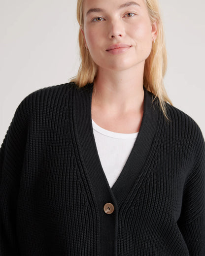 100% Organic Cotton Fisherman Boxy Cropped Cardigan - XS / Sapphire Blue
