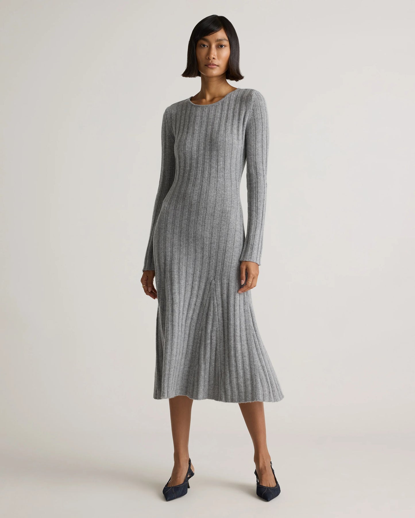 Mongolian Cashmere Wide-Rib Midi Dress - XS / Black