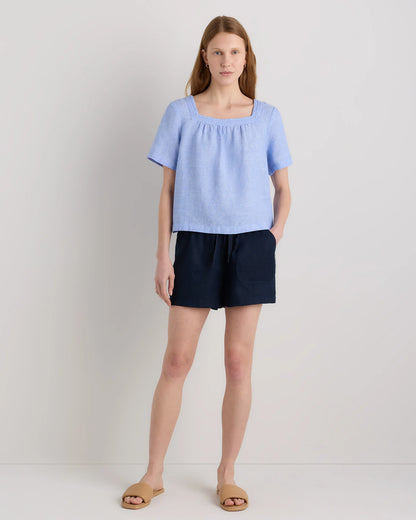 100% European Linen Square Neck Swing Top - XS / Black
