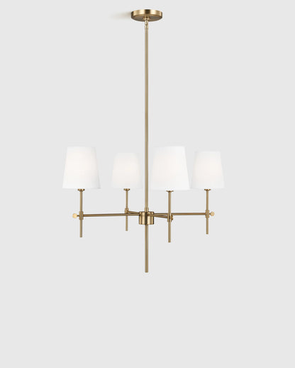 Linear Steel Chandelier with Linen Shades - Small / Black