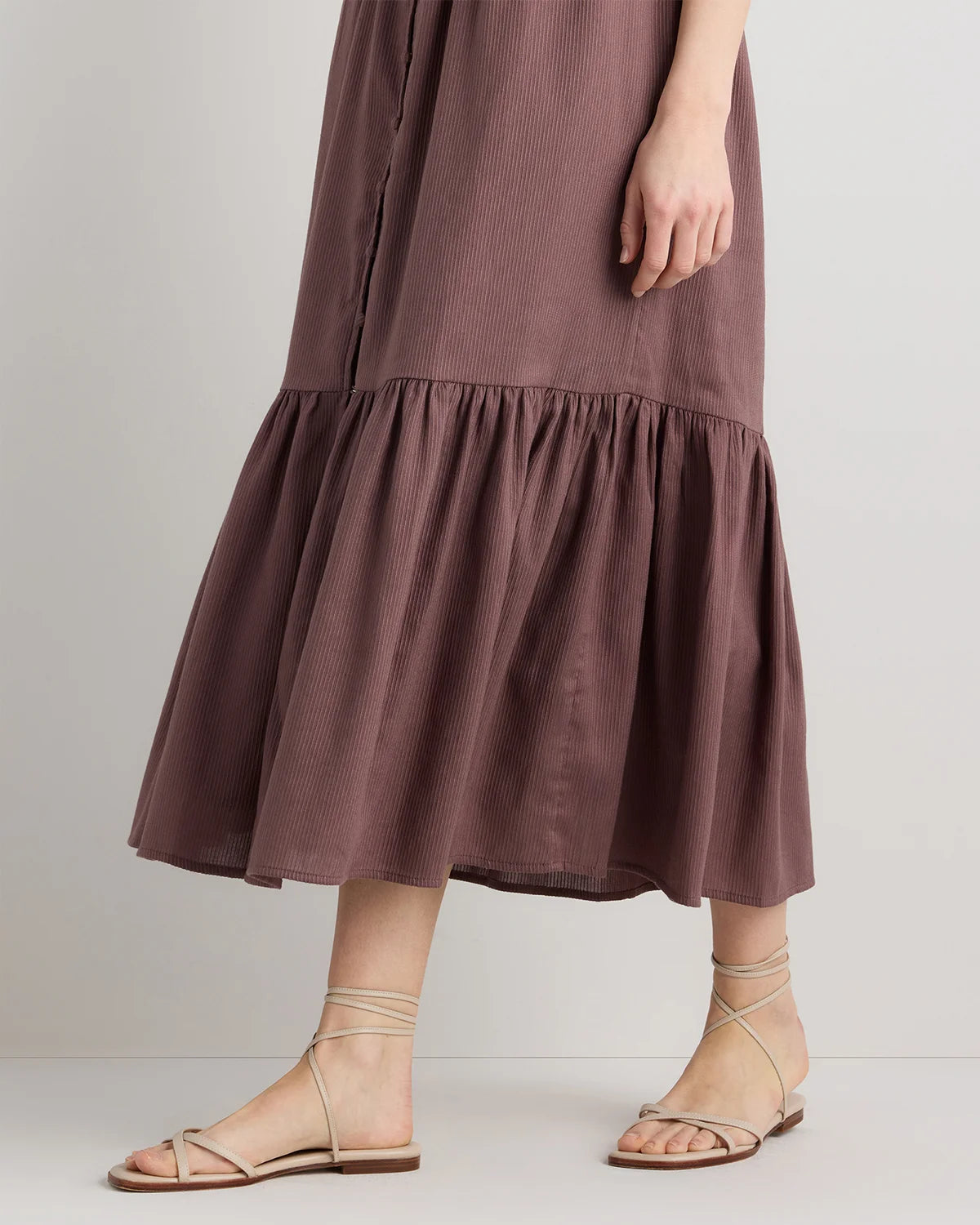 Organic Textured Cotton Smocked V-Neck Midi Dress - XS / Pale Custard Yellow
