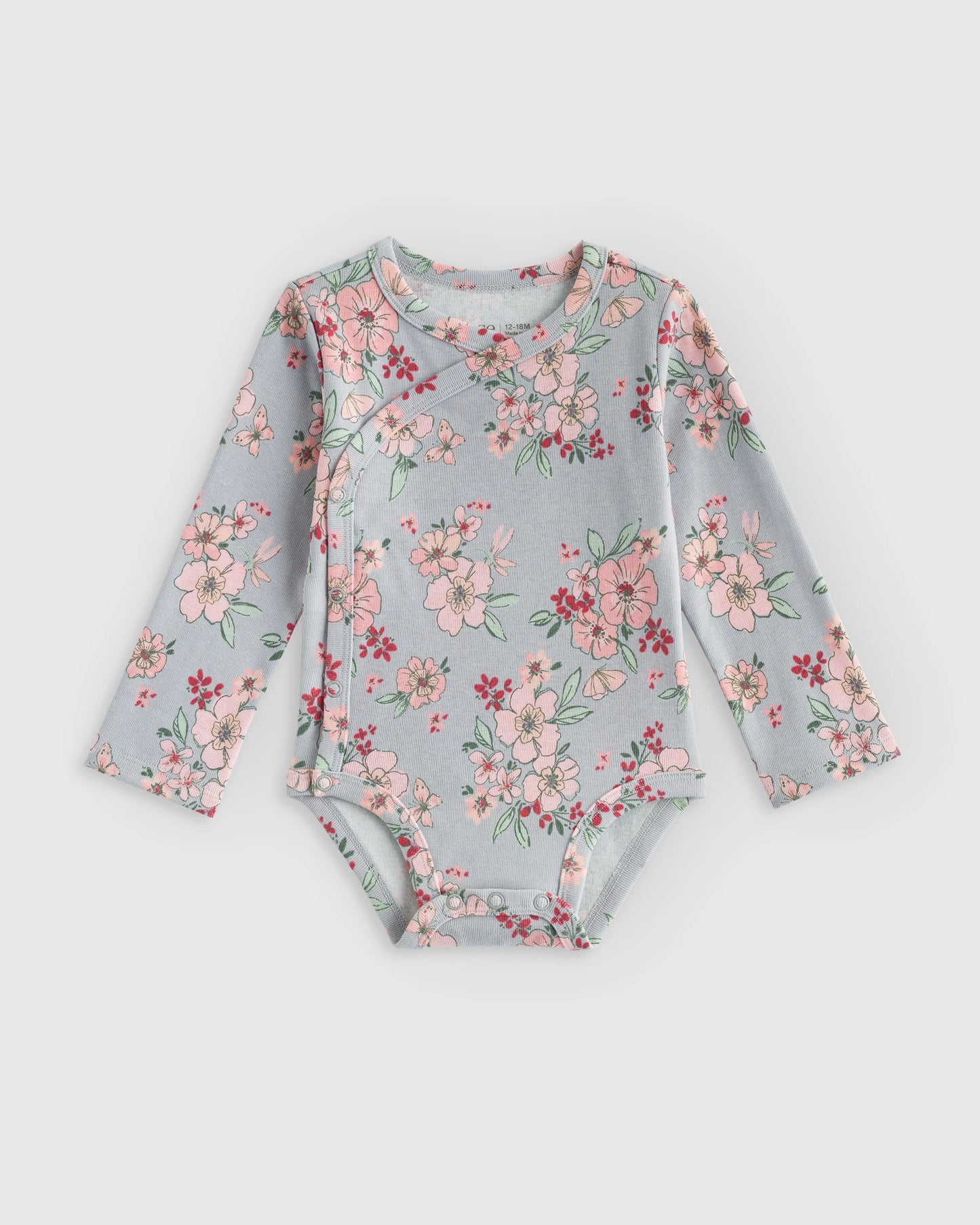 100% Organic Cotton Long Sleeve Snap Over Bodysuit 4-Pack - 18-24M / Butterfly Floral Set