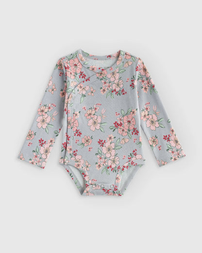 100% Organic Cotton Long Sleeve Snap Over Bodysuit 4-Pack - 18-24M / Butterfly Floral Set