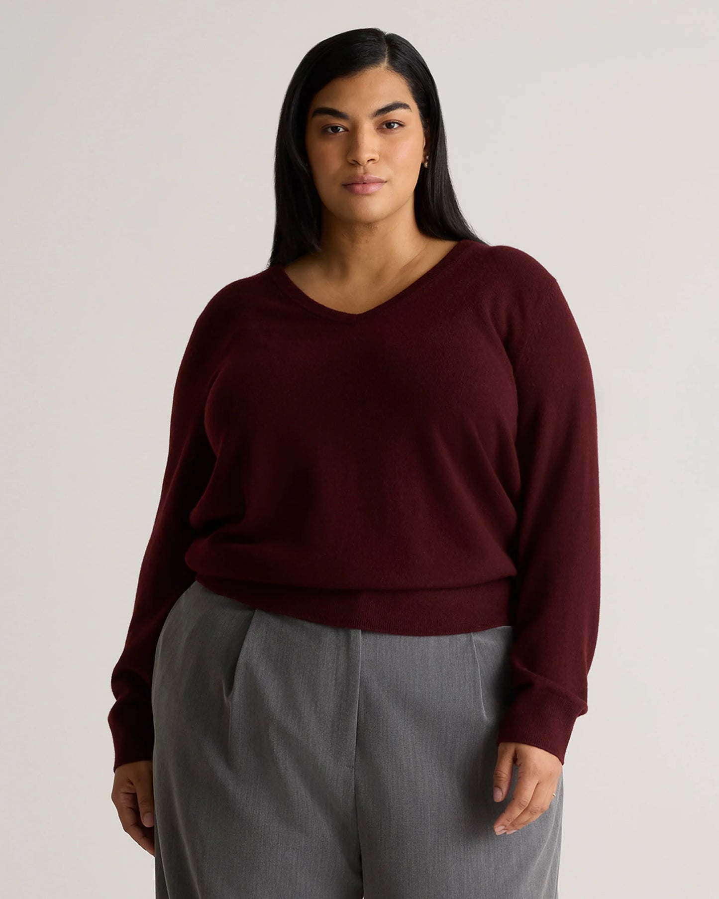 Mongolian Cashmere V-Neck Sweater - 1X / Heather Vintage Pink