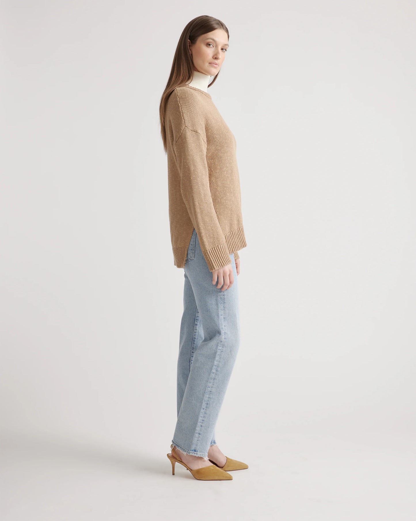 Cotton Linen Oversized Crew Sweater - XS / Dark Mauve