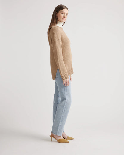 Cotton Linen Oversized Crew Sweater - XS / Dark Mauve