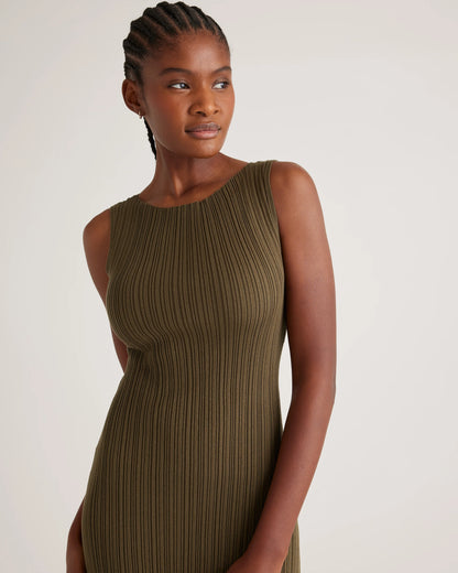 Cotton Cashmere Ribbed Sleeveless Midi Dress - XS / Heather Oatmeal