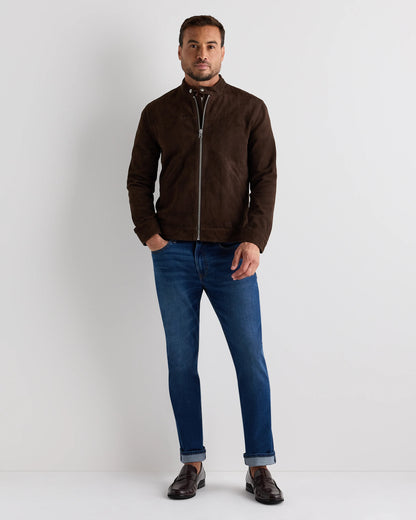 100% Suede Café Racer Jacket - S / Pecan Brown