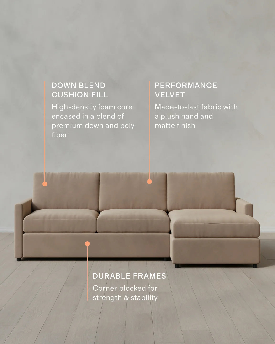 Brennan Chaise Sectional in Performance Velvet - Right Arm / Pine