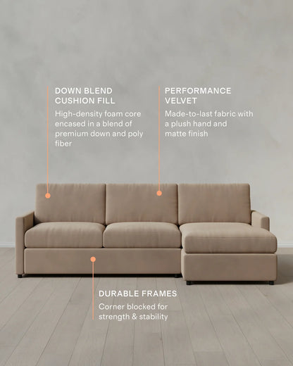 Brennan Chaise Sectional in Performance Velvet - Right Arm / Pine