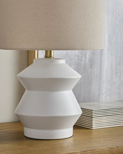 Geometric Ceramic Table Lamp - One Size / White