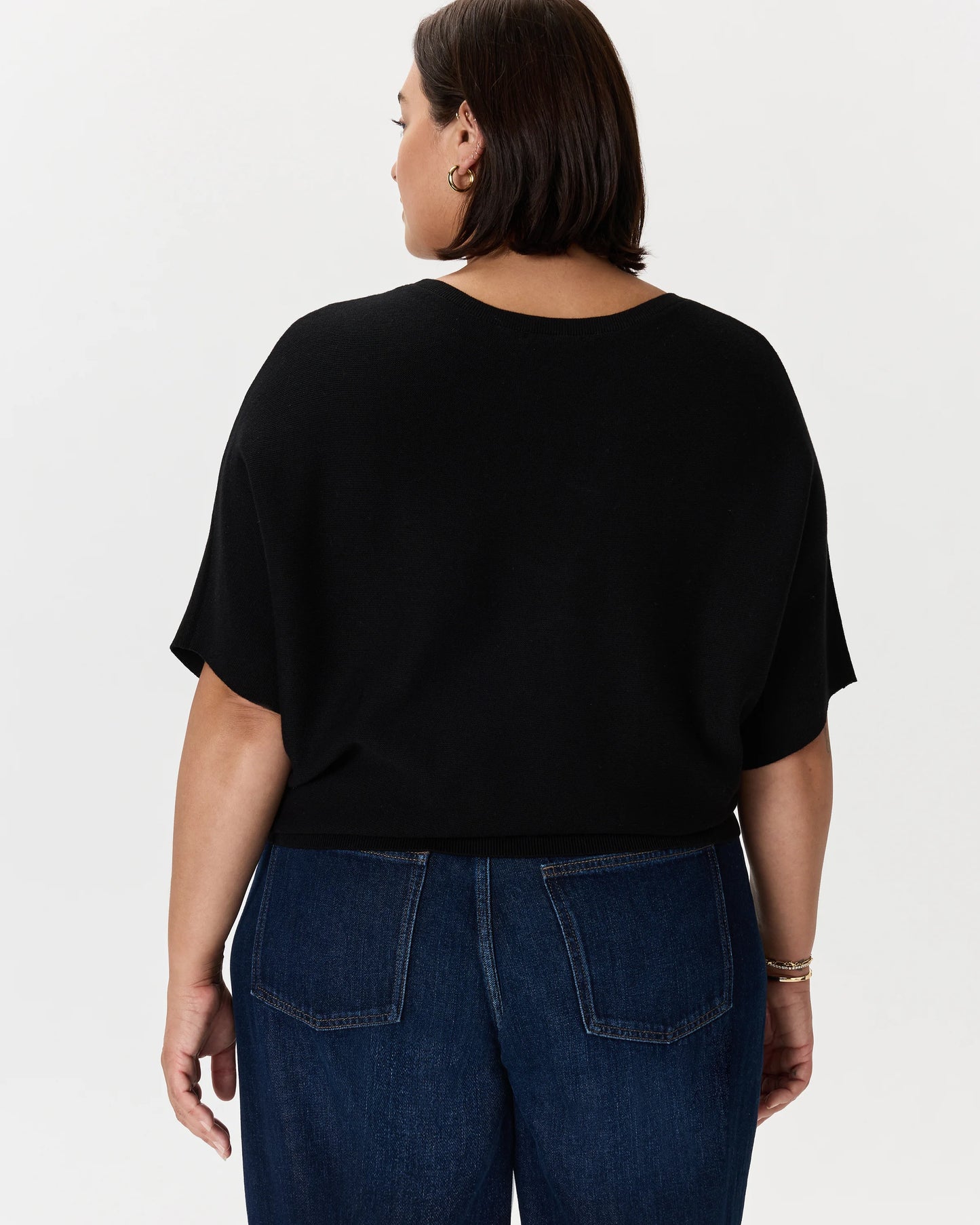 Lightweight Cotton Cashmere Link-Stitch Dolman Sweater - 1X / Orchid Blue Mini Stripe