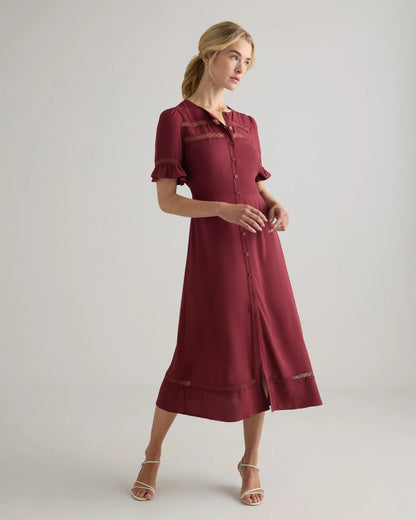 Lightweight Crepe Lace Inset Midi Dress - XS / Moonstone Blue