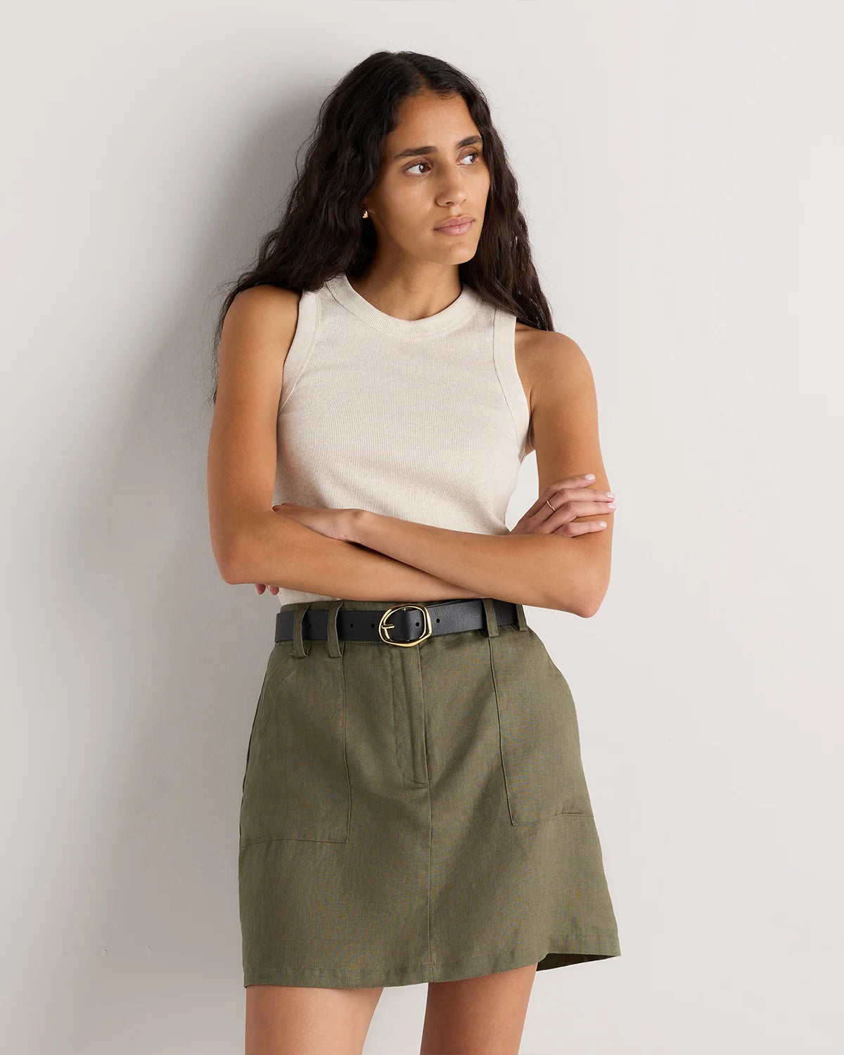 100% European Linen Utility Skort - XS / Bayberry Olive