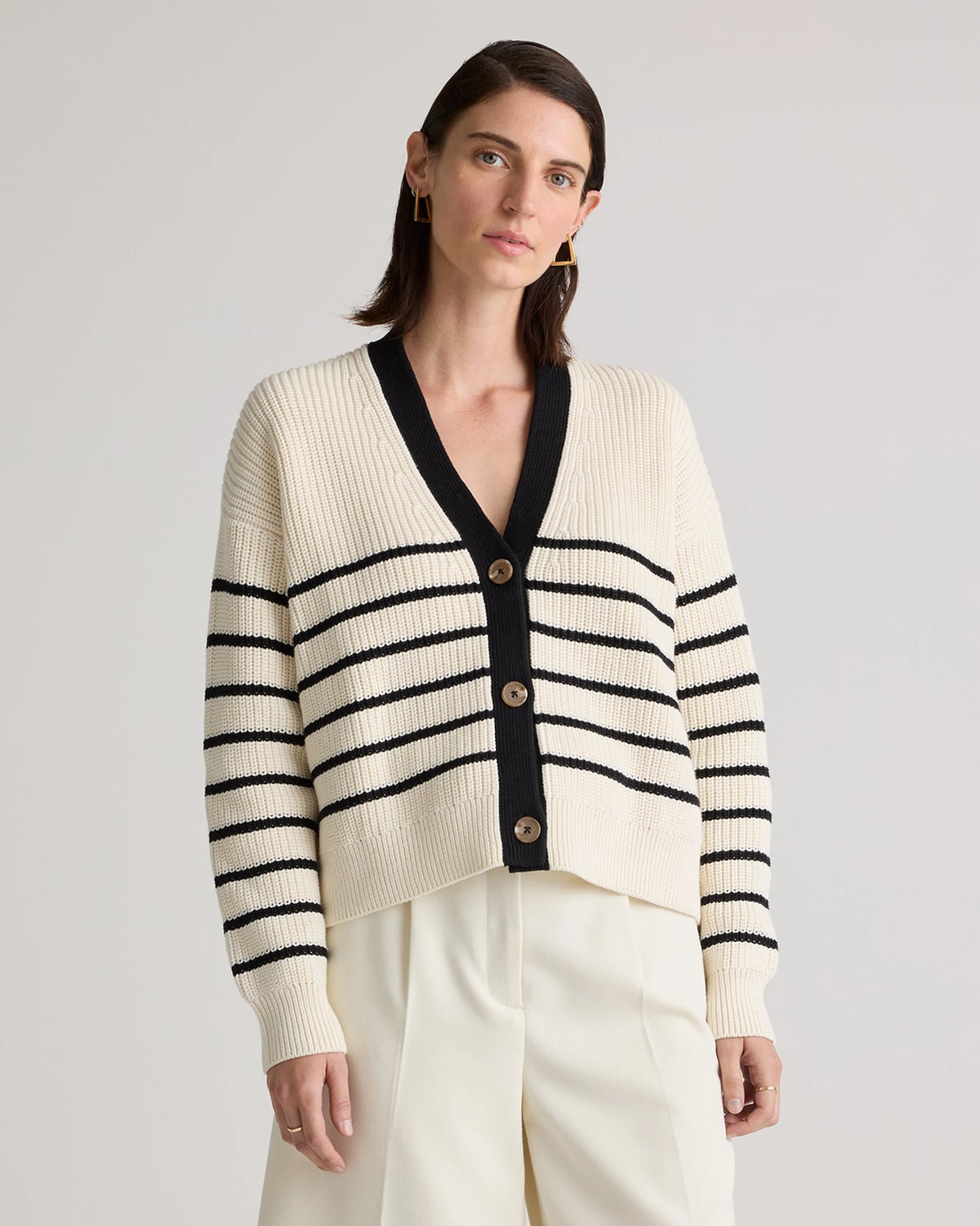 100% Organic Cotton Fisherman Boxy Cropped Cardigan - XS / Sapphire Blue