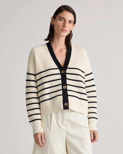 100% Organic Cotton Fisherman Boxy Cropped Cardigan - XS / Sapphire Blue