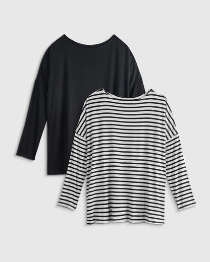 Bamboo Jersey Maternity Long Sleeve Tee (2-pack) - XS / Wine Tasting Red/Nocturnal Green