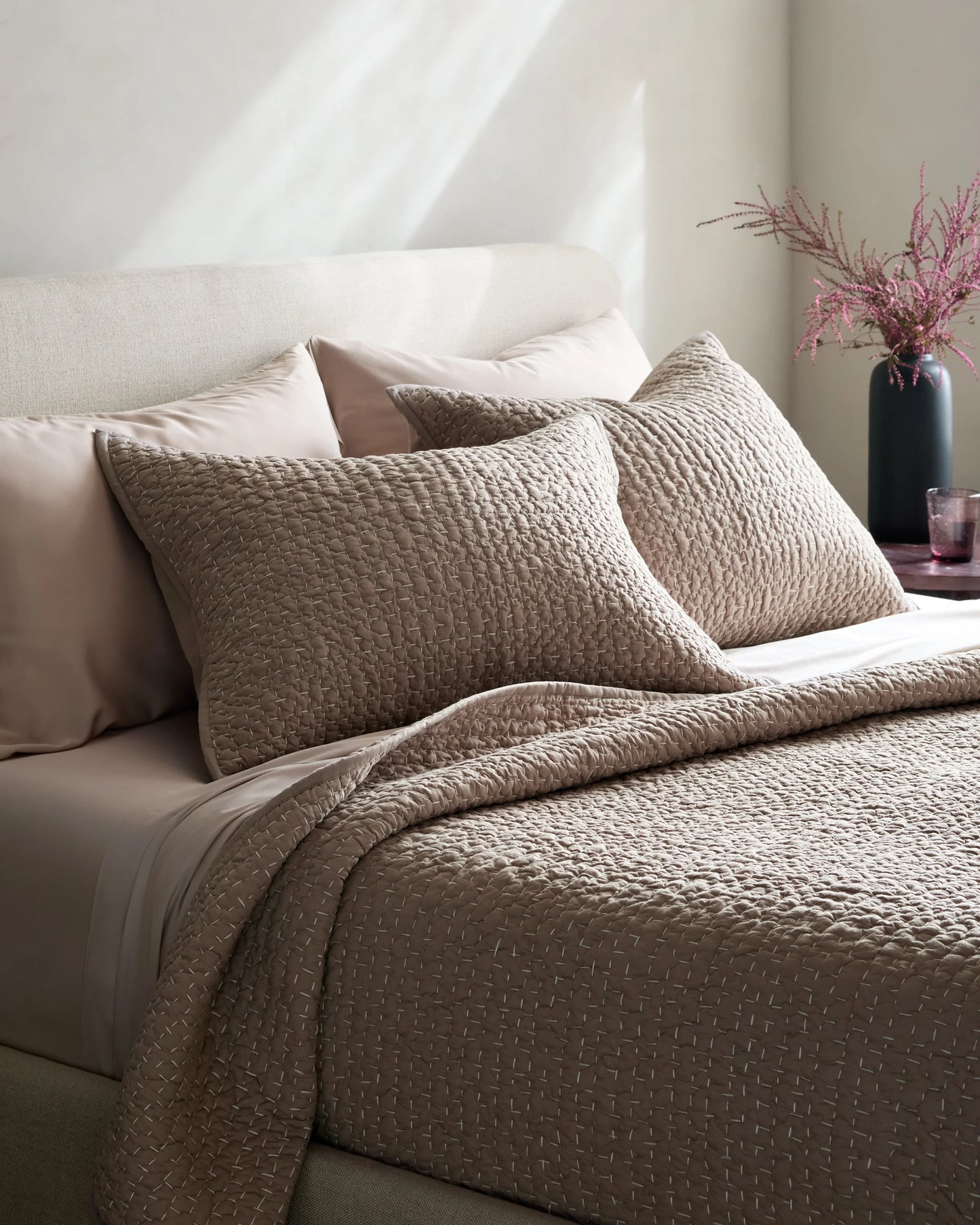 Organic Cotton Hand Stitched Quilt Set - Twin / Stone