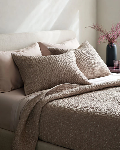 Organic Cotton Hand Stitched Quilt Set - Twin / Stone