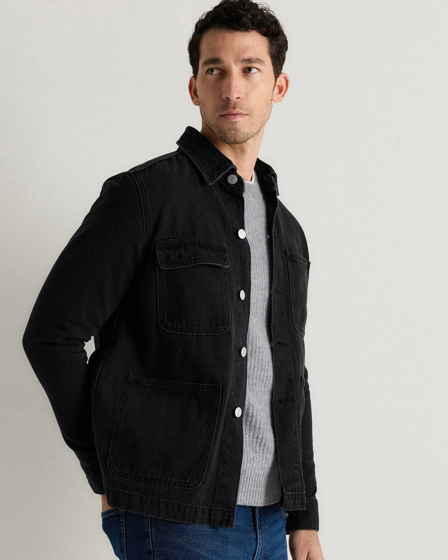 100% Organic Cotton Denim Chore Jacket - S / Dark Indigo