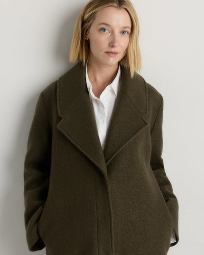 100% Merino Wool Shawl Collar Long Coat - XS / Heather Bone