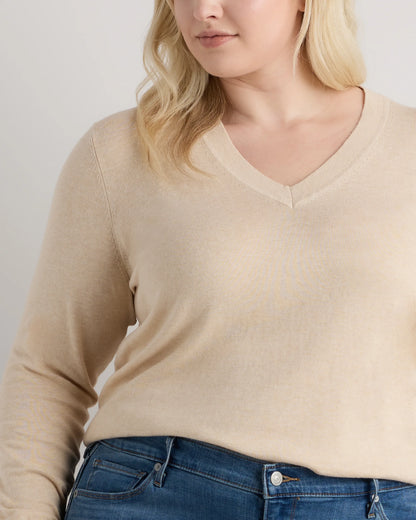 Lightweight Cotton Cashmere V-Neck Sweater - 1X / Black