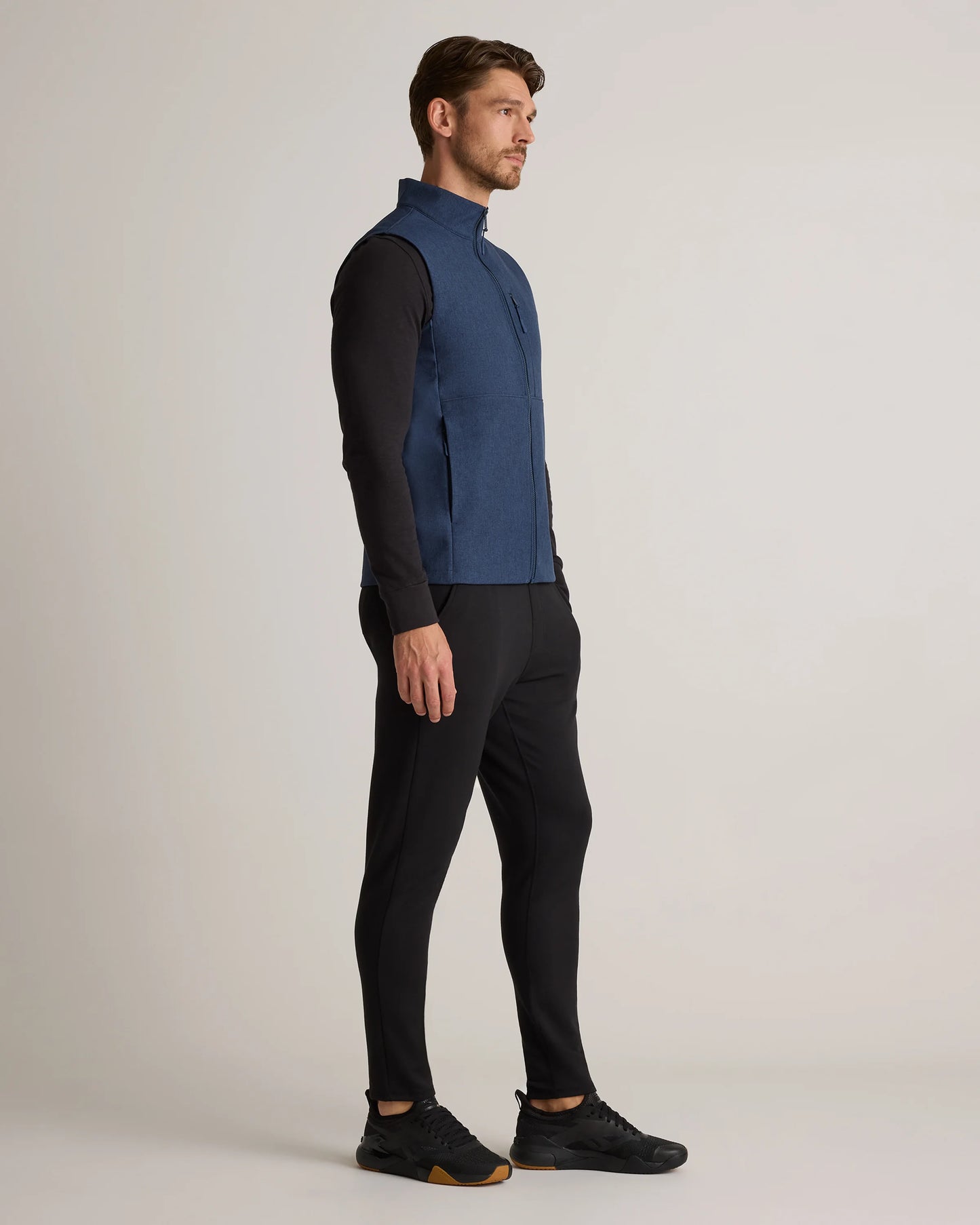 Softshell Fleece-Lined Full-Zip Vest - S / Heather Deep Navy