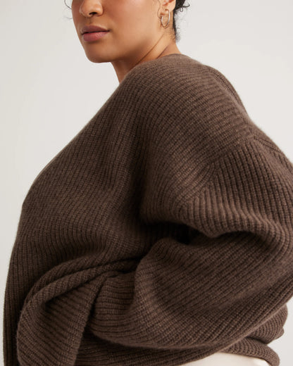 Mongolian Cashmere Oversized Boyfriend Cardigan Sweater - 1X / Camel