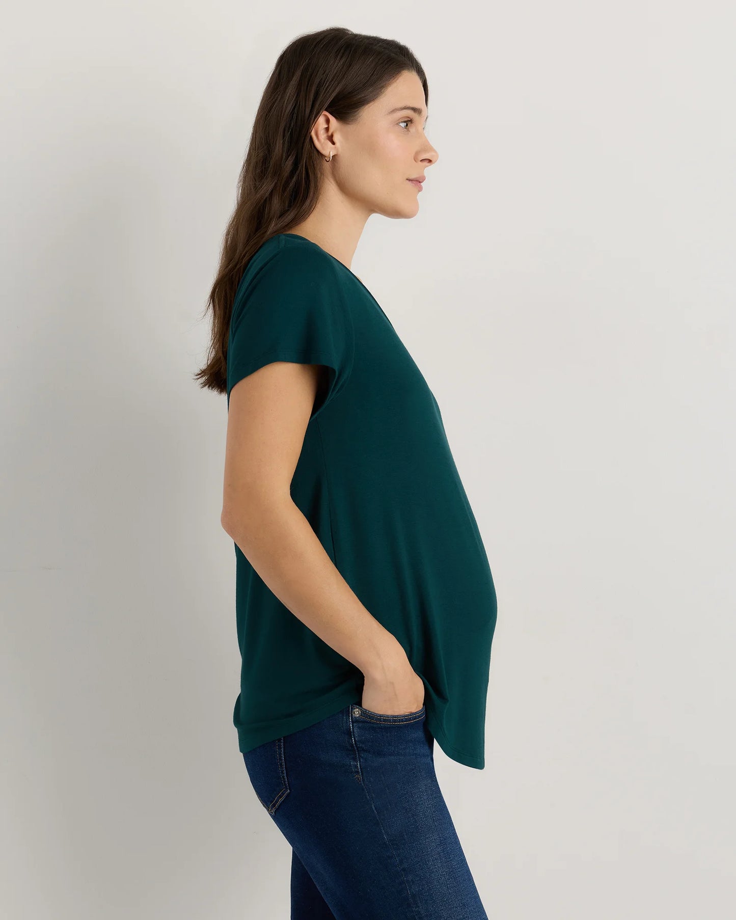 Bamboo Jersey Nursing Scoop Neck Tee - XS / Nocturnal Green