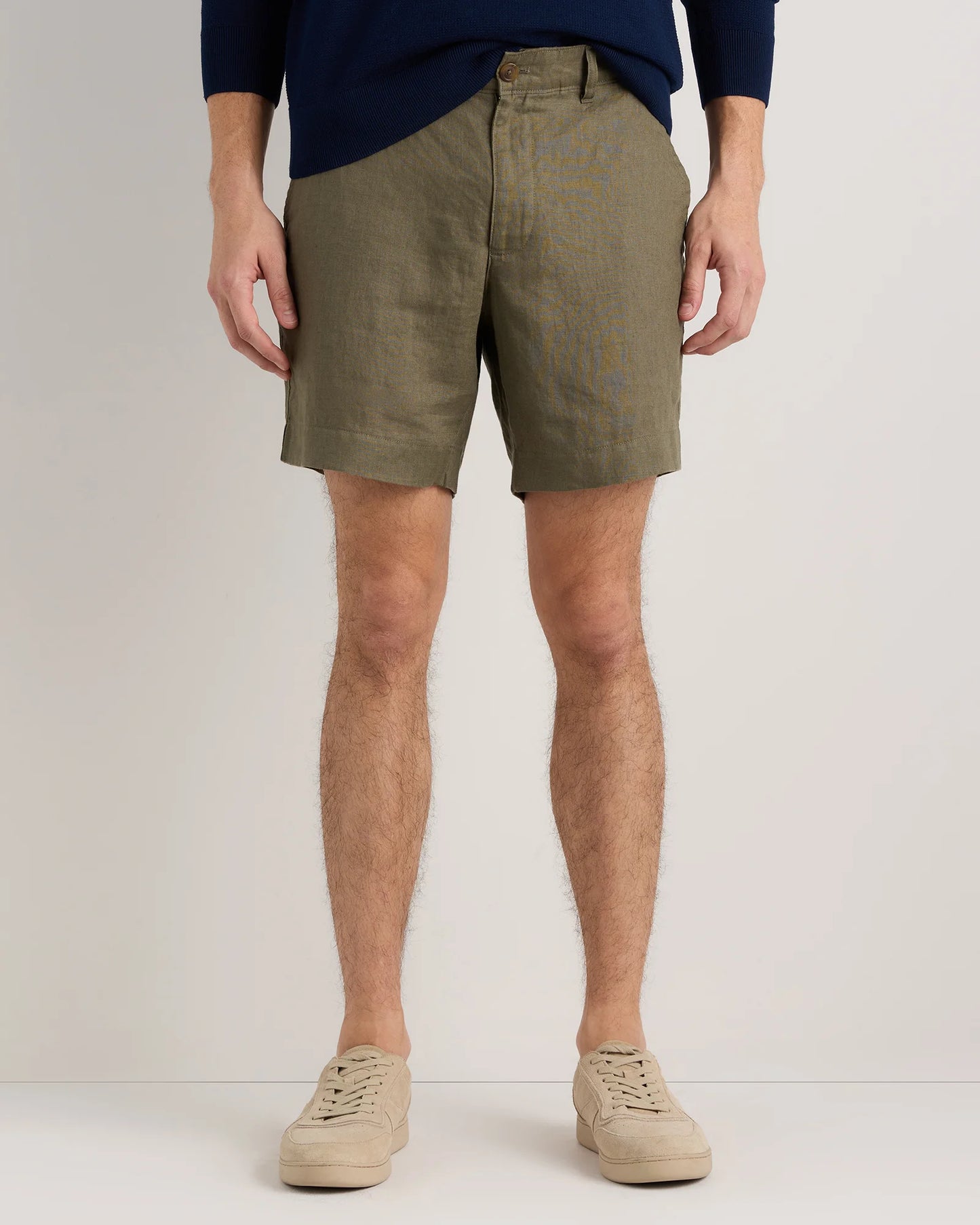 100% European Linen Trouser Shorts - 7" - S / Bayberry Olive