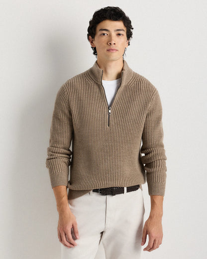 Australian Merino Wool Half Zip Sweater - S / Heather Bone