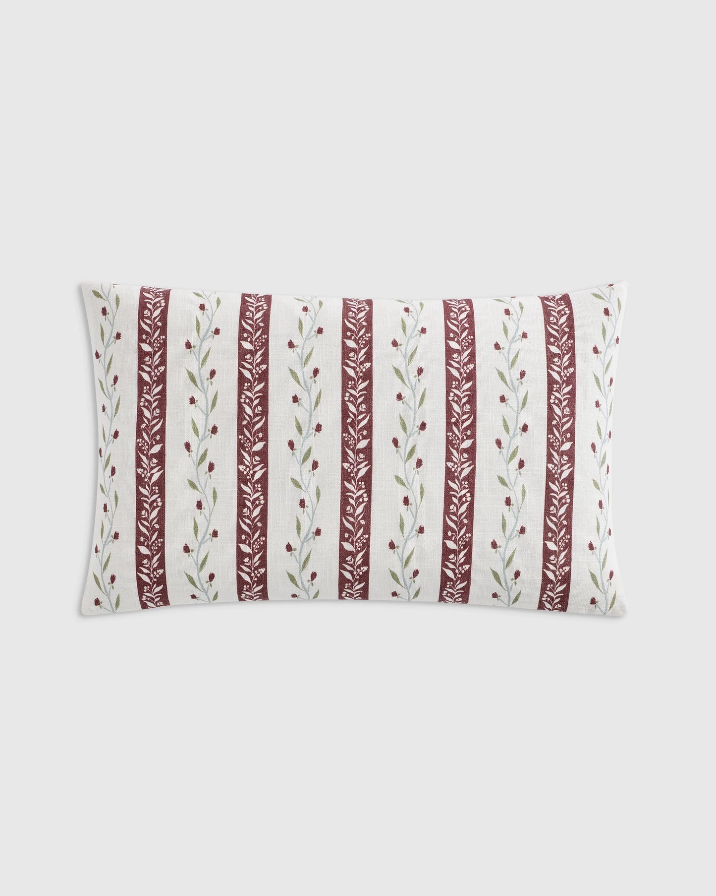Floral Vine Cotton Pillow Cover - 12x20 / Light Blue Stripe