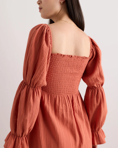 100% Organic Cotton Gauze Maternity Smocked Midi Dress - XS / Wild Cherry