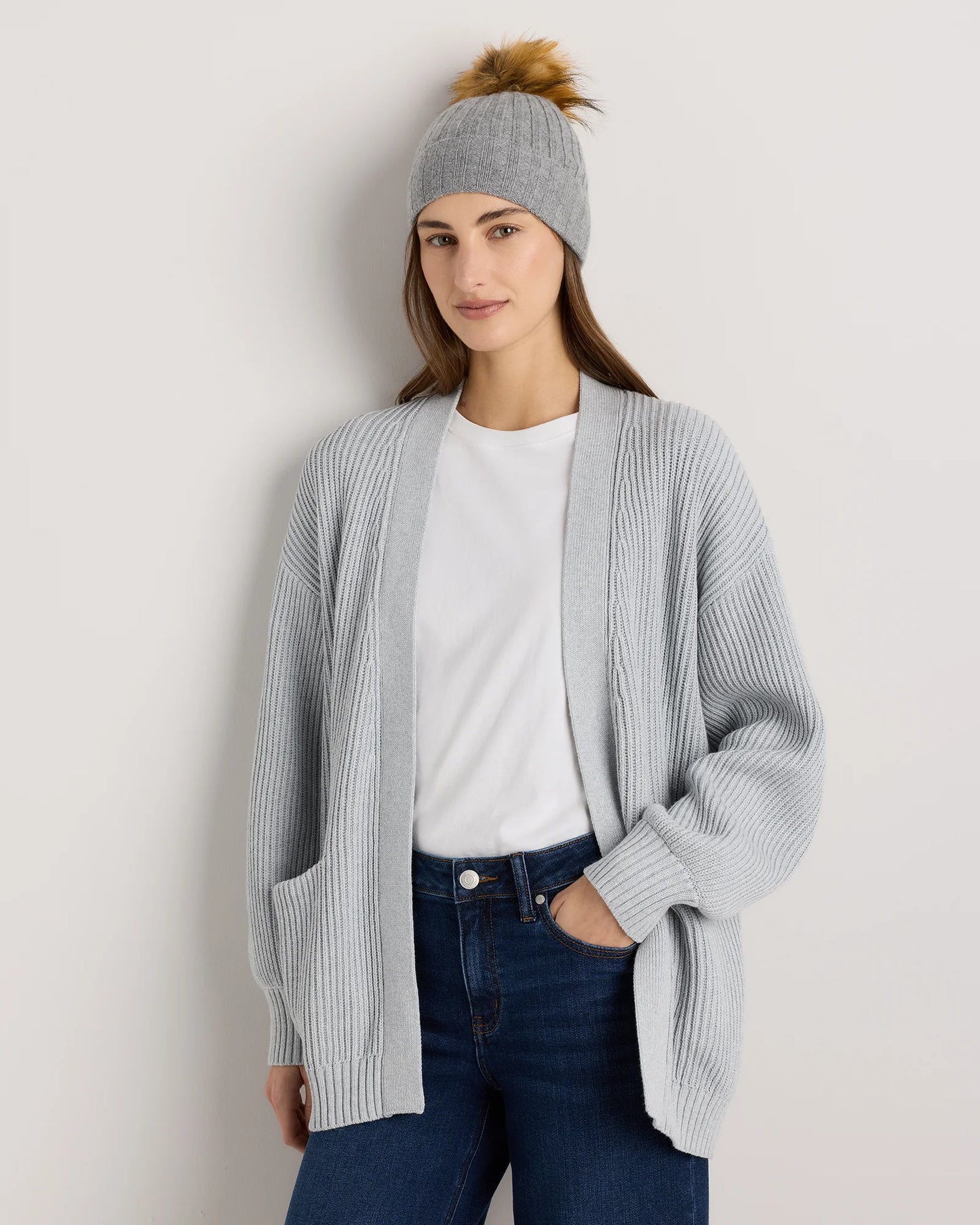 Mongolian Cashmere Pom Pom Beanie - One Size / Oatmeal