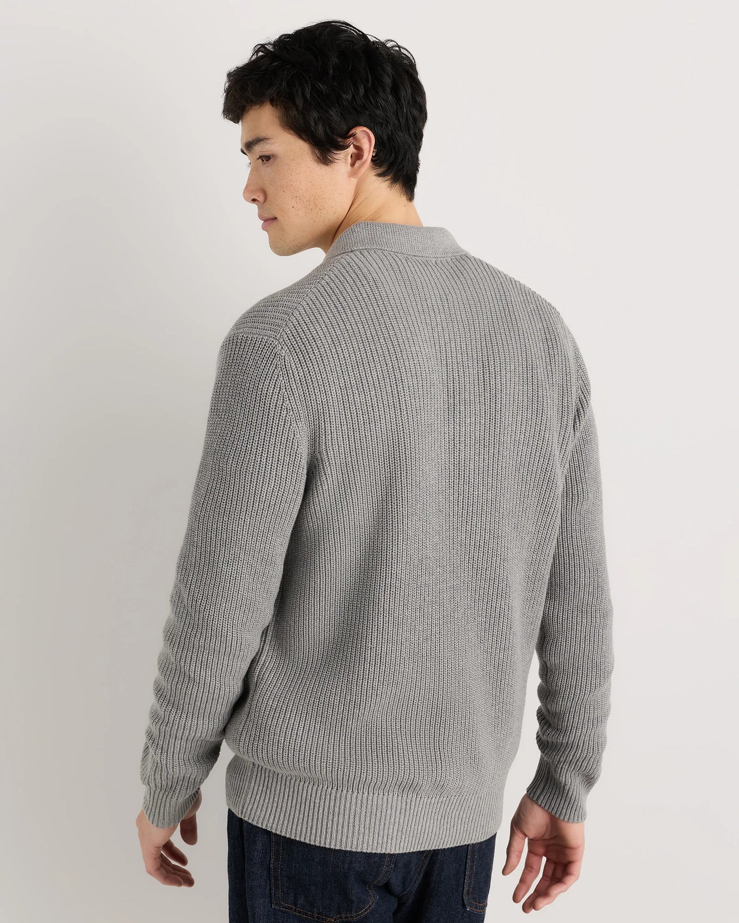 100% Organic Cotton Ribbed Polo Sweater - XS / Mid Heather Grey