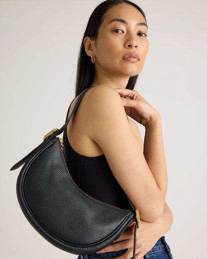 Italian Leather Mini Crescent Shoulder Bag - One Size / Espresso Brown