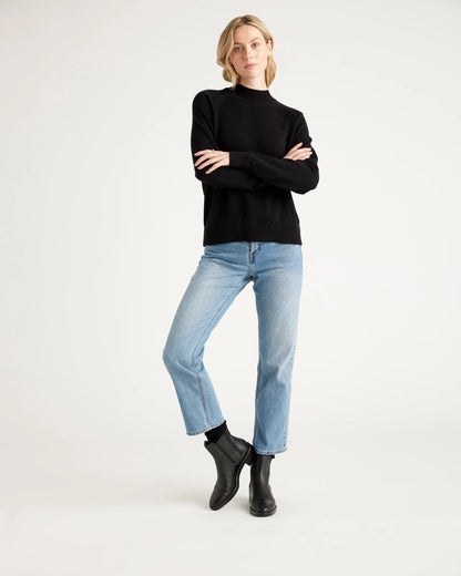 100% Organic Cotton Mock Neck Sweater - XS / Ivory
