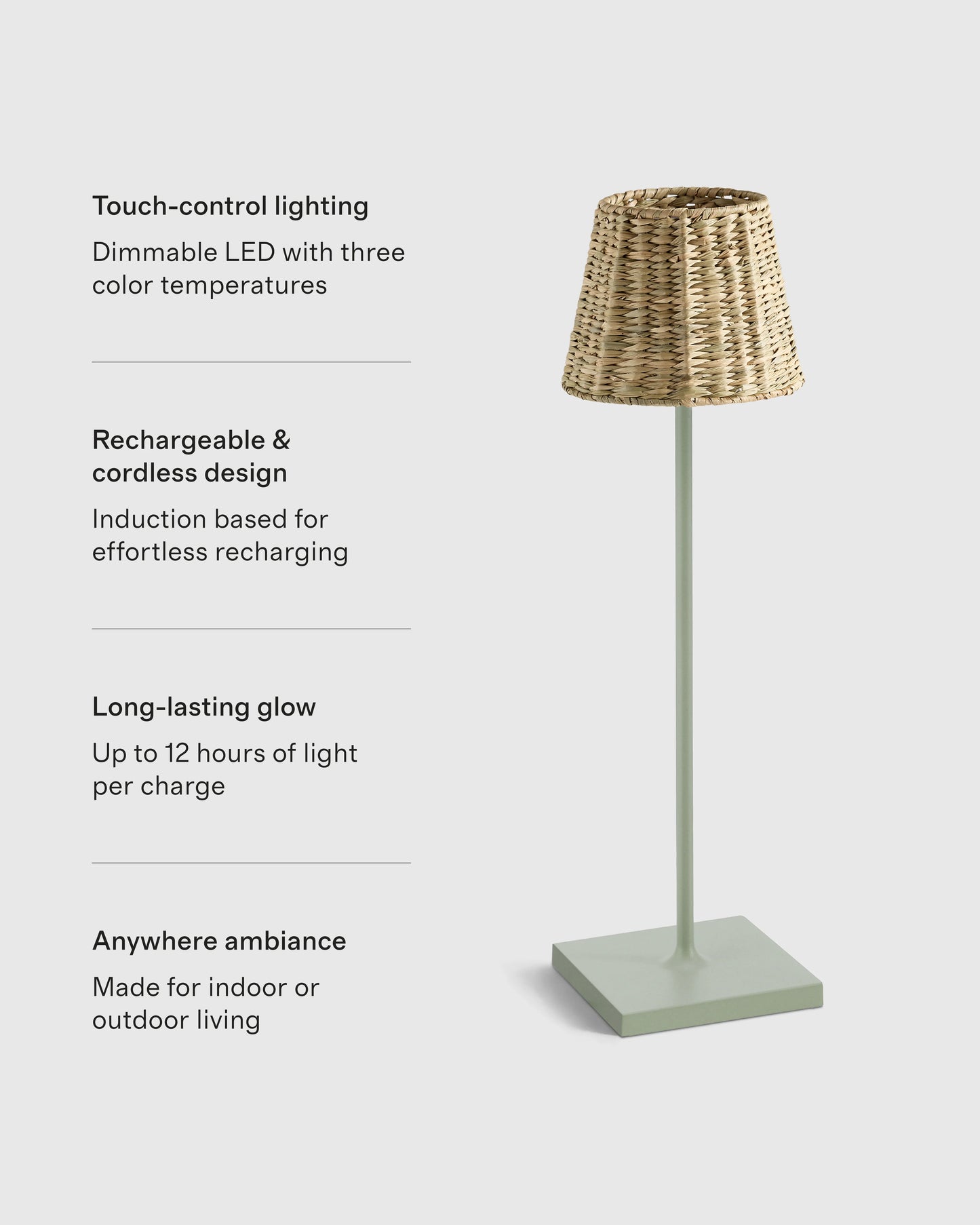 Poldina Pro Rechargeable Table Lamp with Seagrass Shade by Zafferano - Regular / White